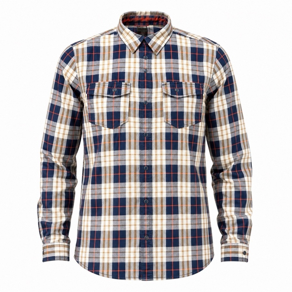 The North Face Mens Medium Plaid Flannel Snap Button Long Sleeve Hiking Shirt
